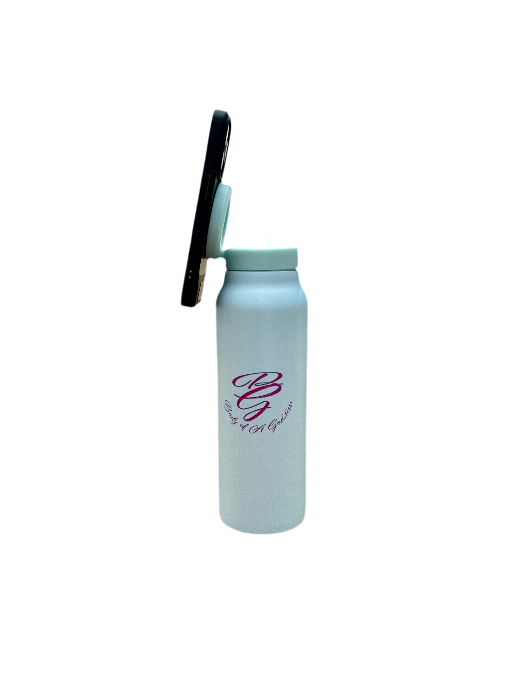 Water Bottle with Magnetic Phone Holder Lid