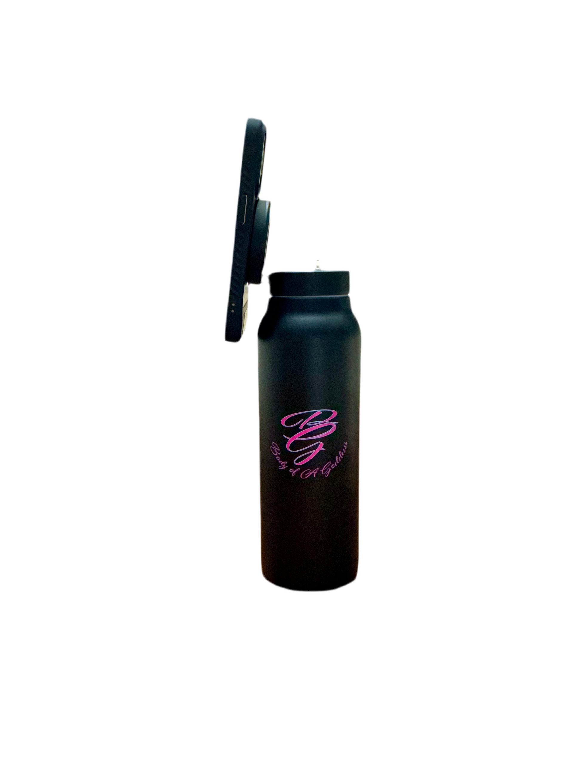 Water Bottle with Magnetic Phone Holder Lid