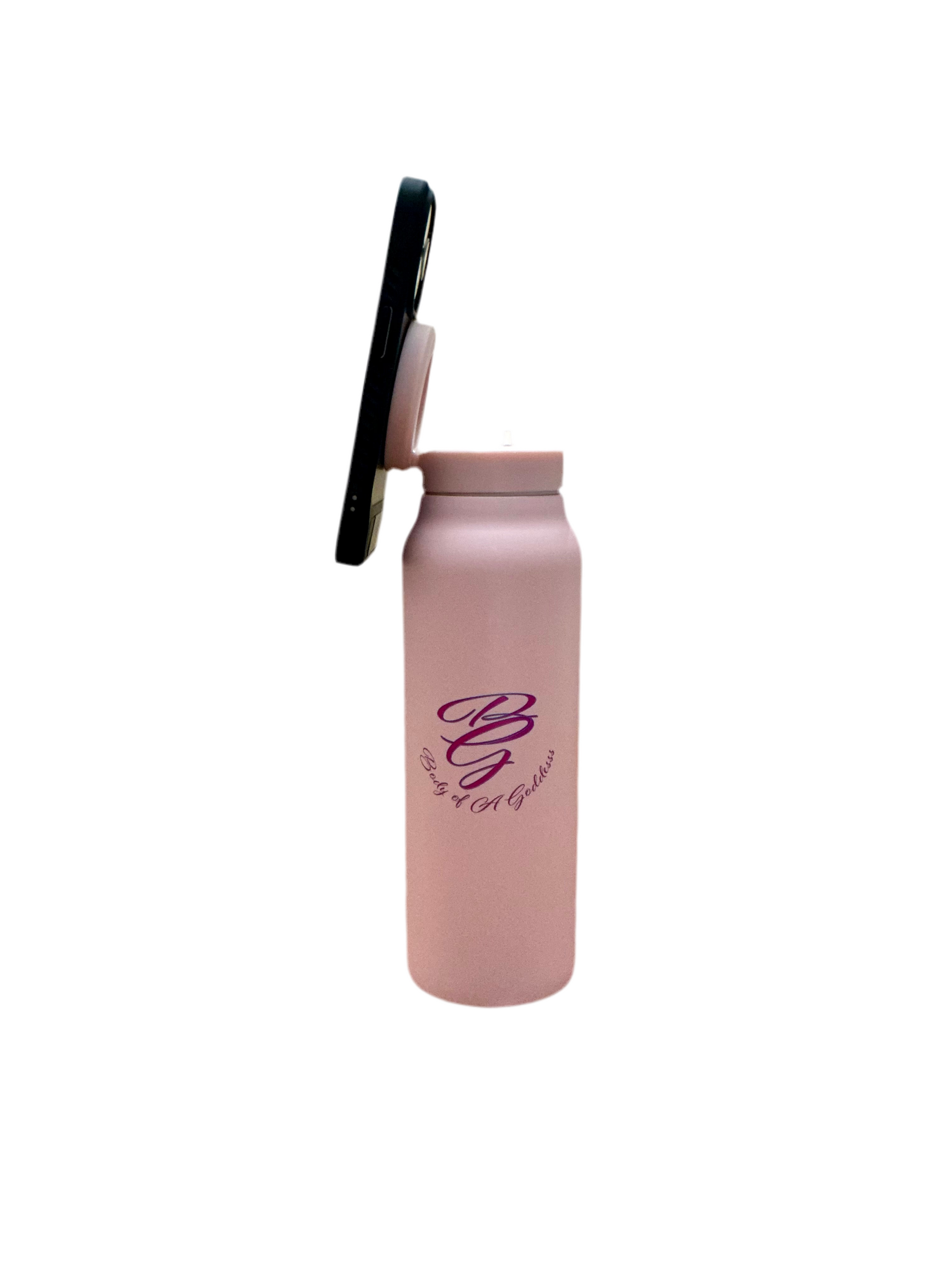 Water Bottle with Magnetic Phone Holder Lid